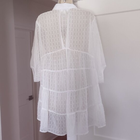 Umgee White Swiss Dot Tiered Top 3/4 Length Sleeve NWT - SMALL - Picture 5 of 8